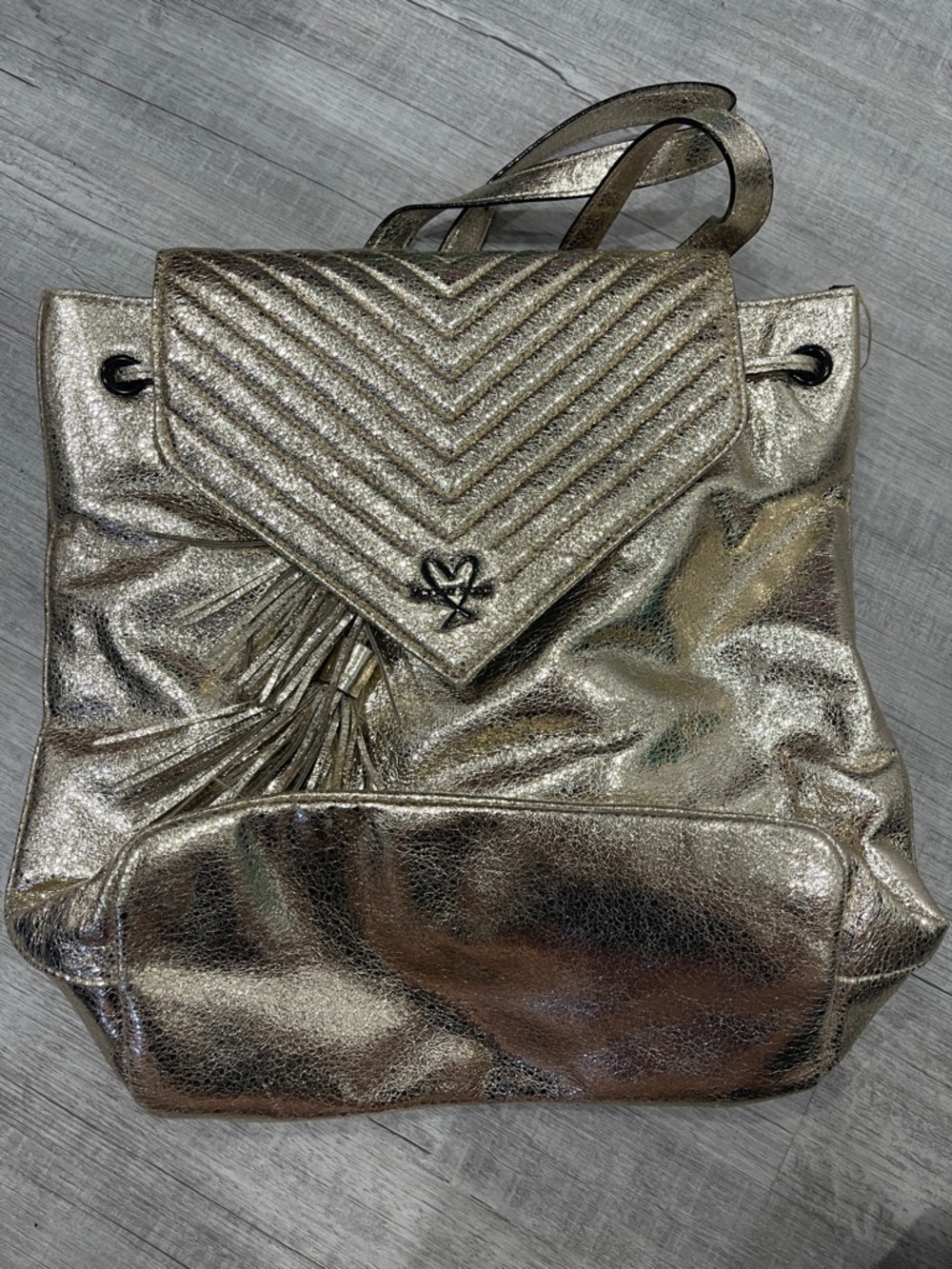 Victoria's Secret Metallic Gold Chevron Flap Backpack Tote